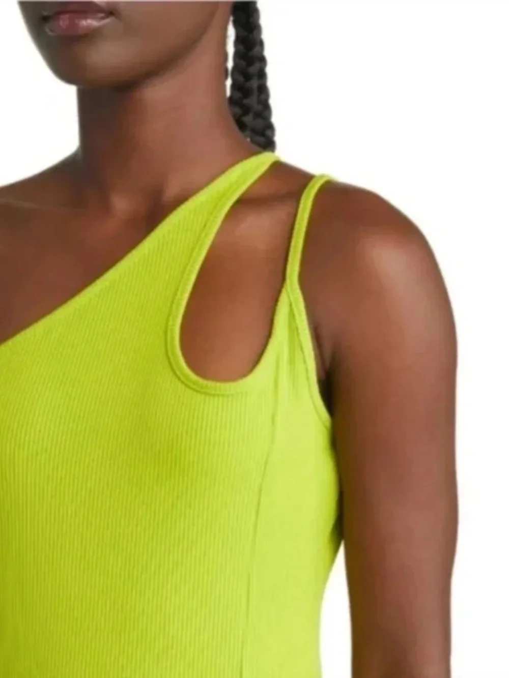 Topshop | Neon Green One-Shoulder Ribbed Midi Dress S - Picture 2 of 11